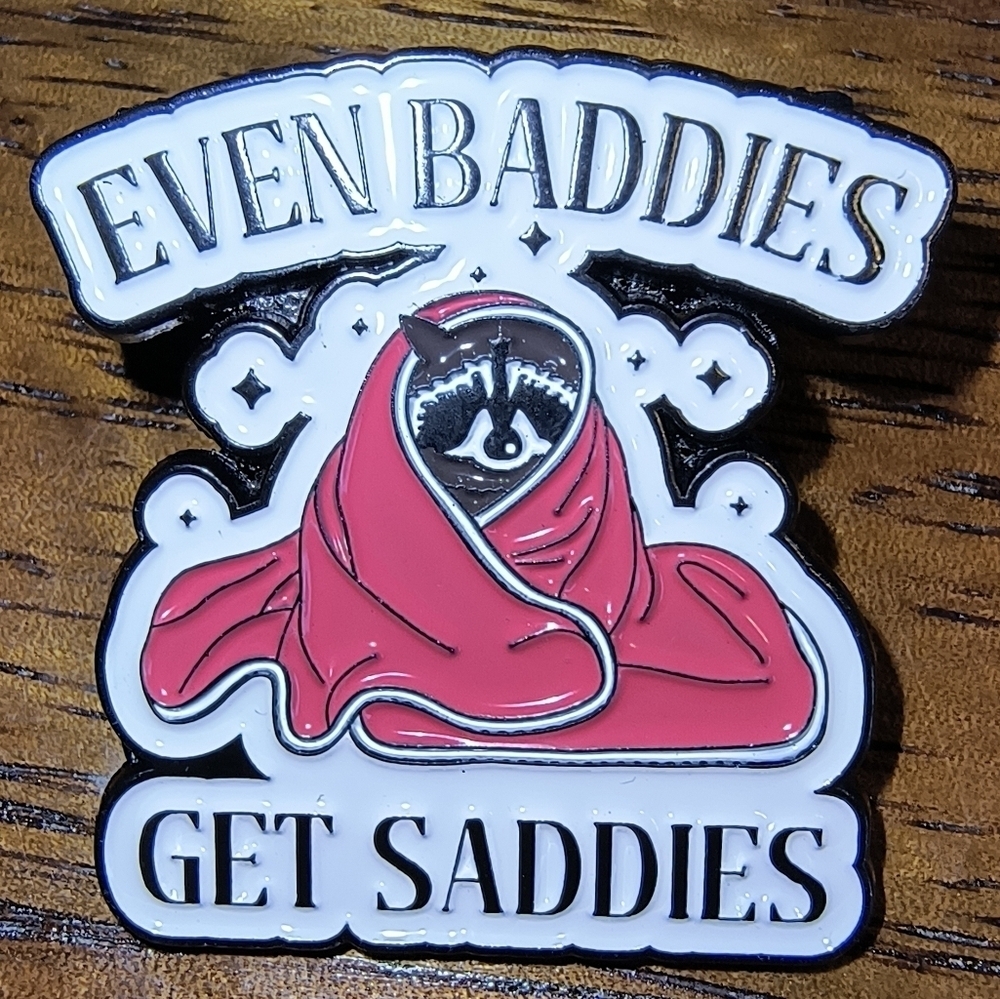 Women’s Jewelry Unique ‘Even Baddies Get Saddies’ Raccoon in Blanket Enamel Pin